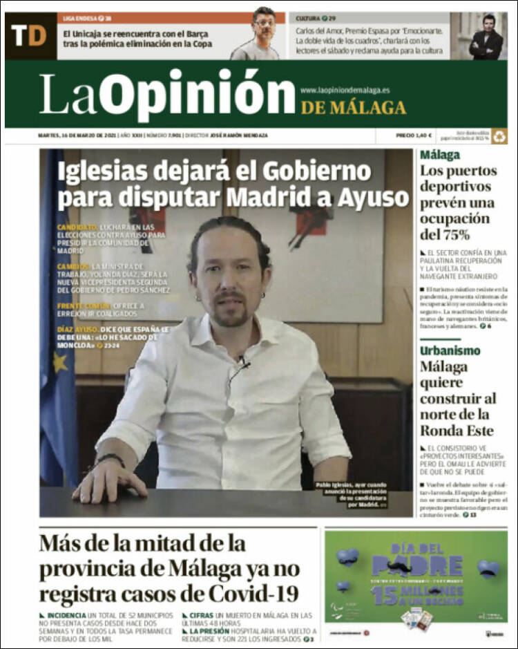 Portada de La Opinión de Málaga (España)