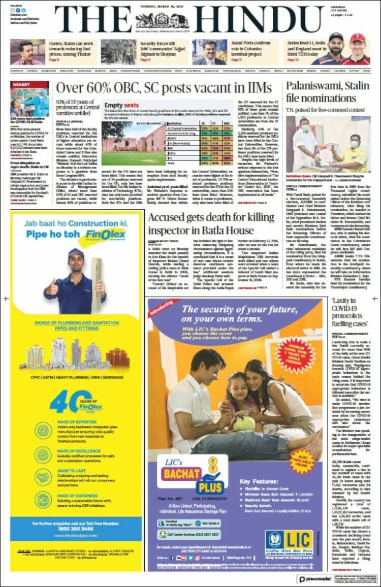 Portada de The Hindu (India)