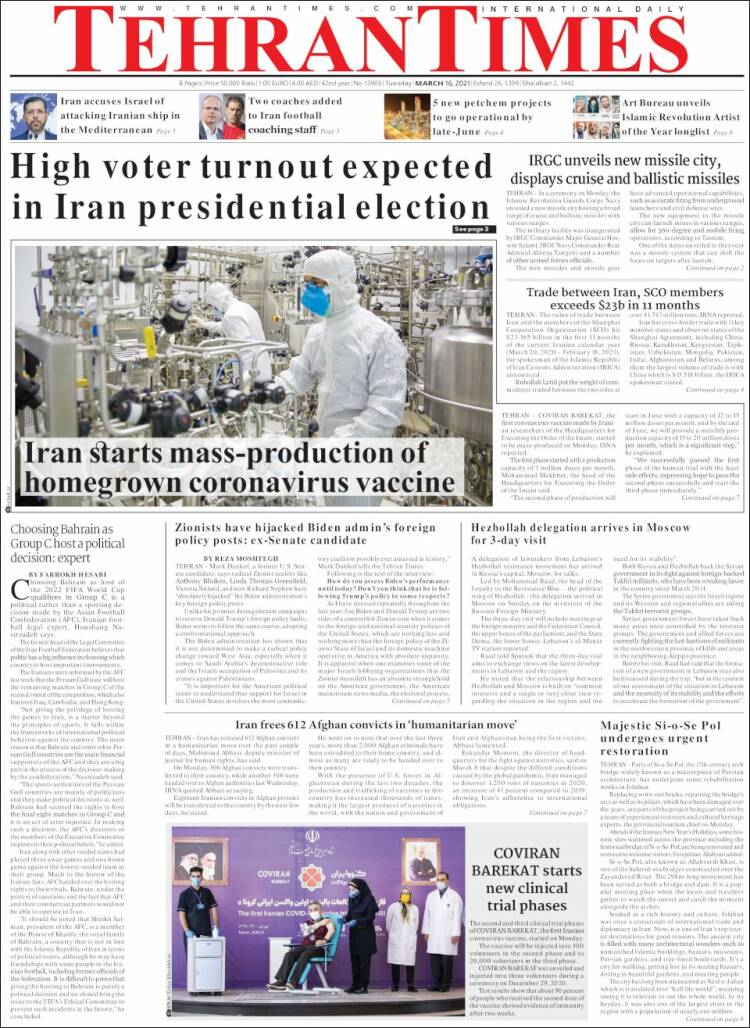 Portada de TehranTimes (Ir&aacute;n)