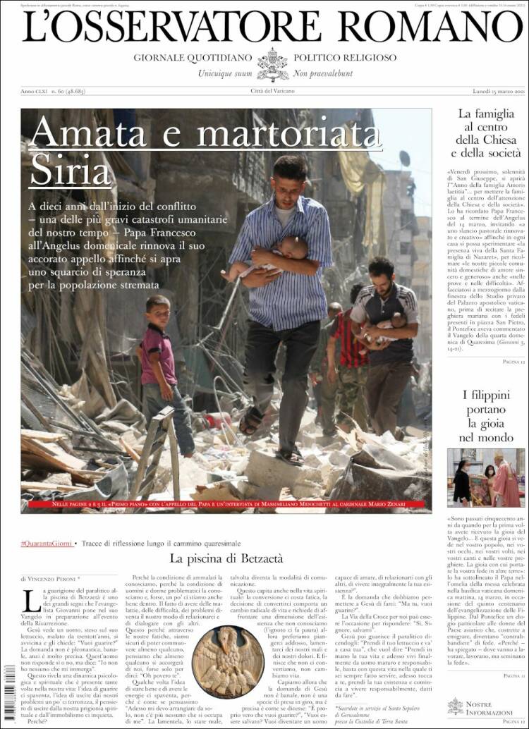Portada de L'Osservatore Romano (Italia)