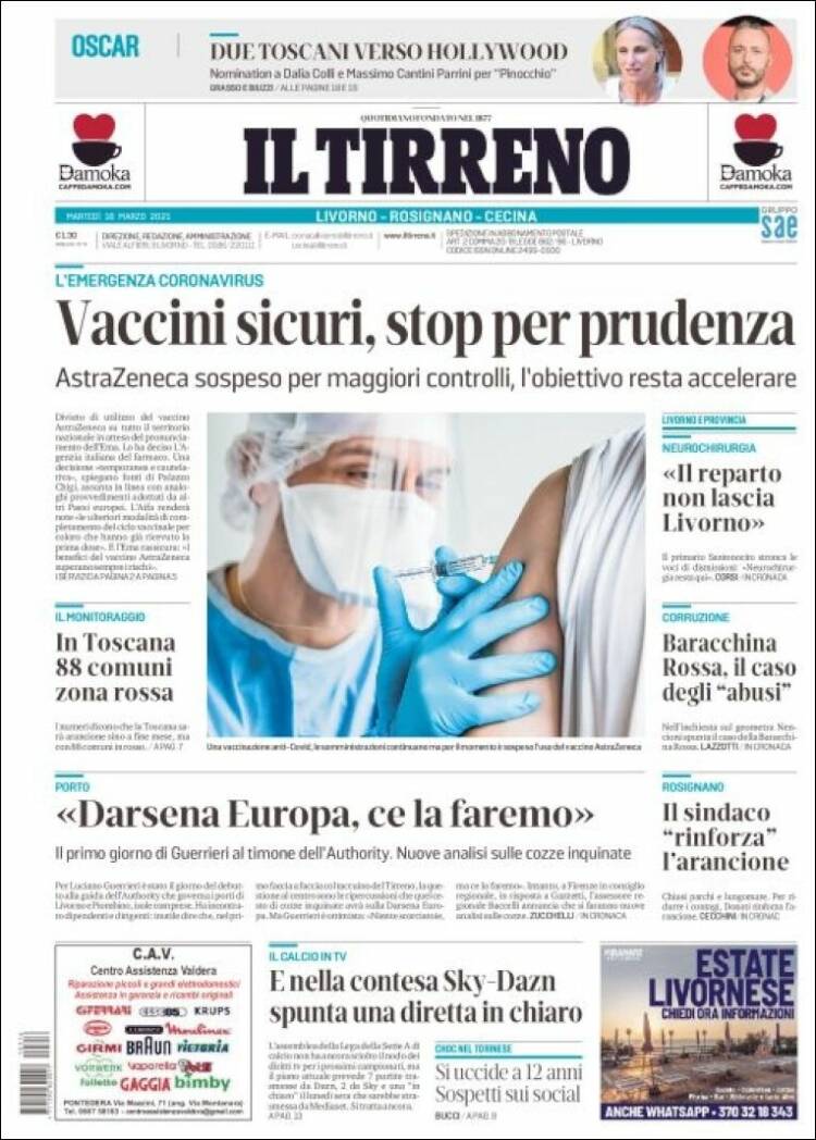 Portada de Il Tirreno (Italia)