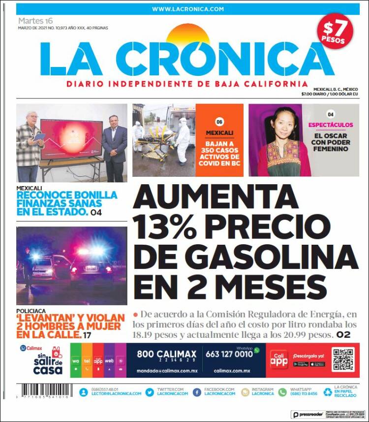 Portada de La Crónica de Baja California (M&eacute;xico)