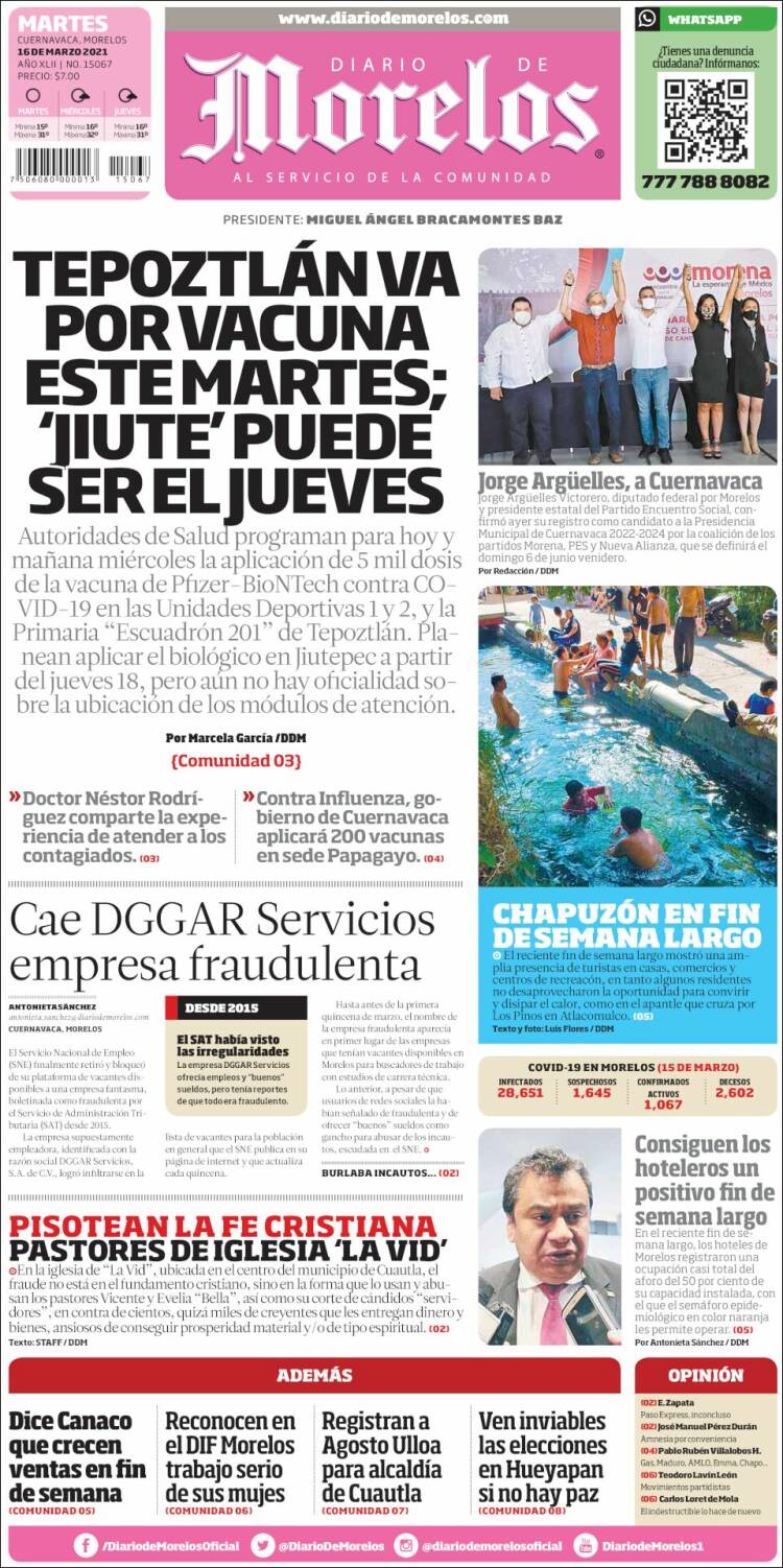 Portada de Diario de Morelos (M&eacute;xico)