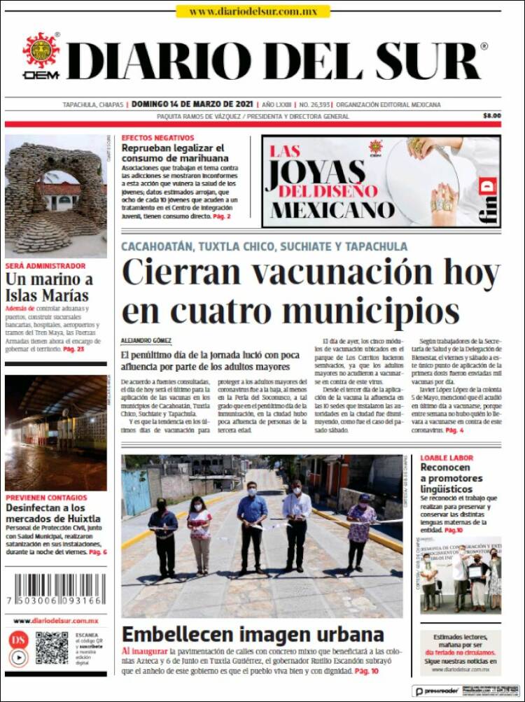 Portada de El Diario del Sur (M&eacute;xico)