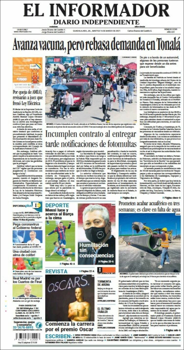Portada de El Informador (M&eacute;xico)