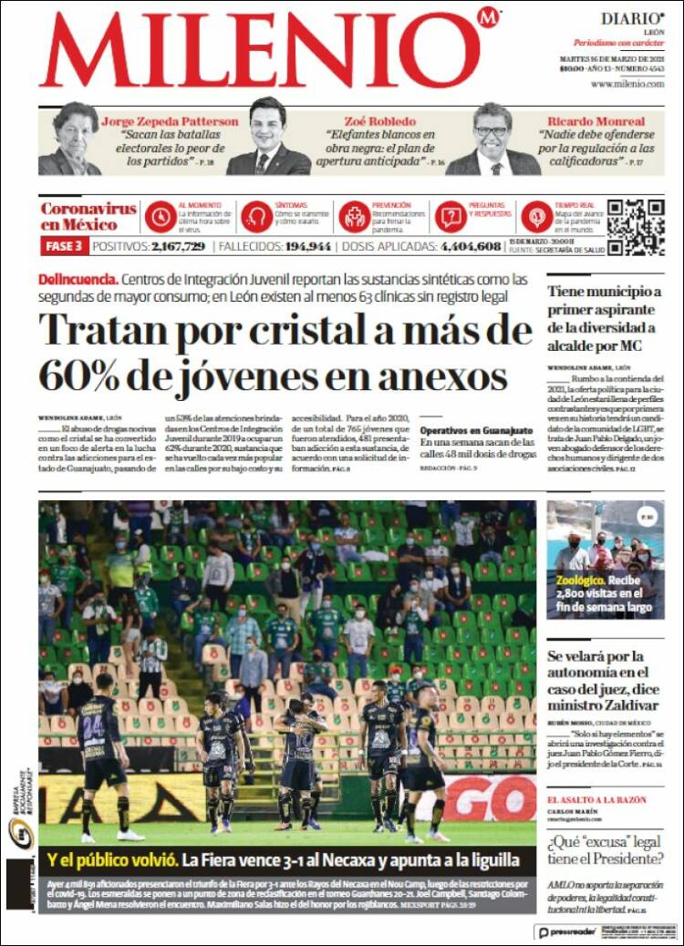 Portada de Milenio de León (M&eacute;xico)