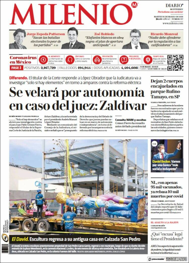 Portada de Milenio de Monterrey (M&eacute;xico)