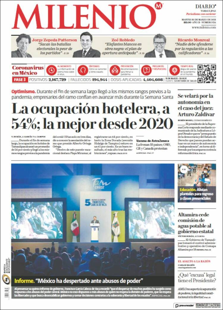 Portada de Milenio - Tamaulipas (M&eacute;xico)