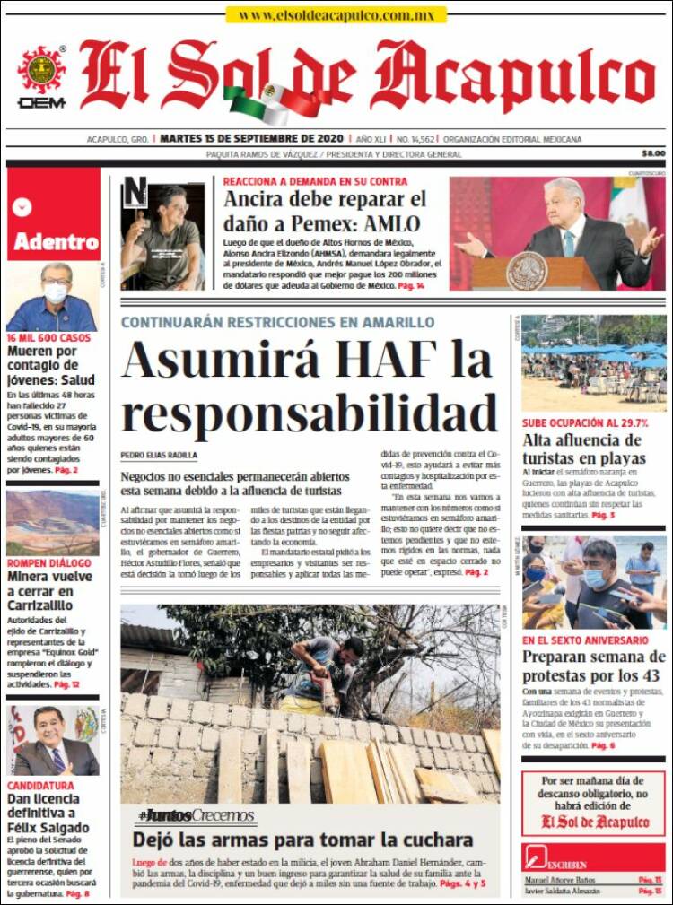Portada de El Sol de Acapulco (M&eacute;xico)