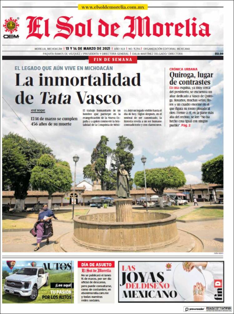 Portada de El Sol de Morelia (M&eacute;xico)
