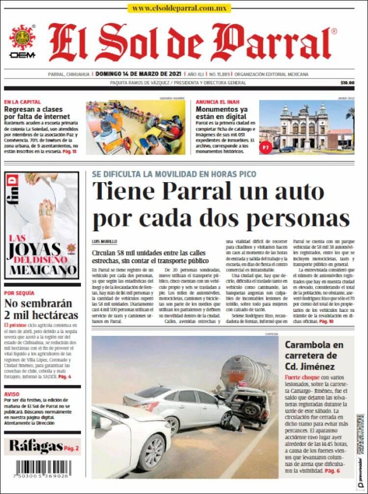 Portada de El Sol de Parral (M&eacute;xico)