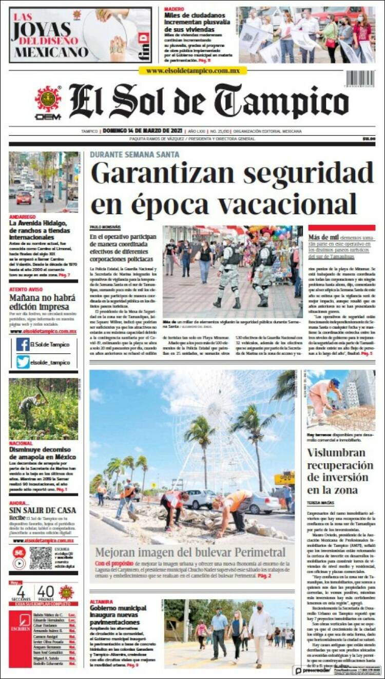 Portada de El Sol de Tampico (M&eacute;xico)
