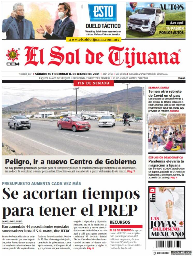 Portada de El Sol de Tijuana (M&eacute;xico)
