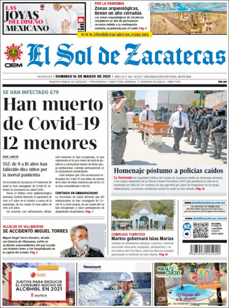 Portada de El Sol de Zacatecas (M&eacute;xico)