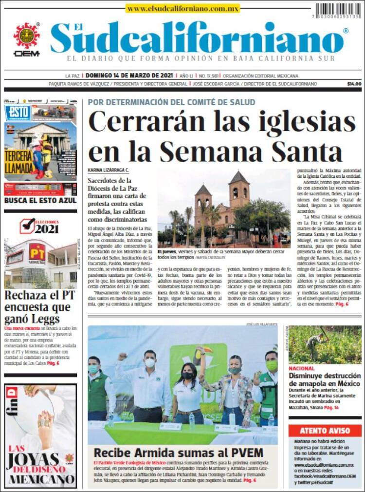 Portada de El Sudcaliforniano (M&eacute;xico)