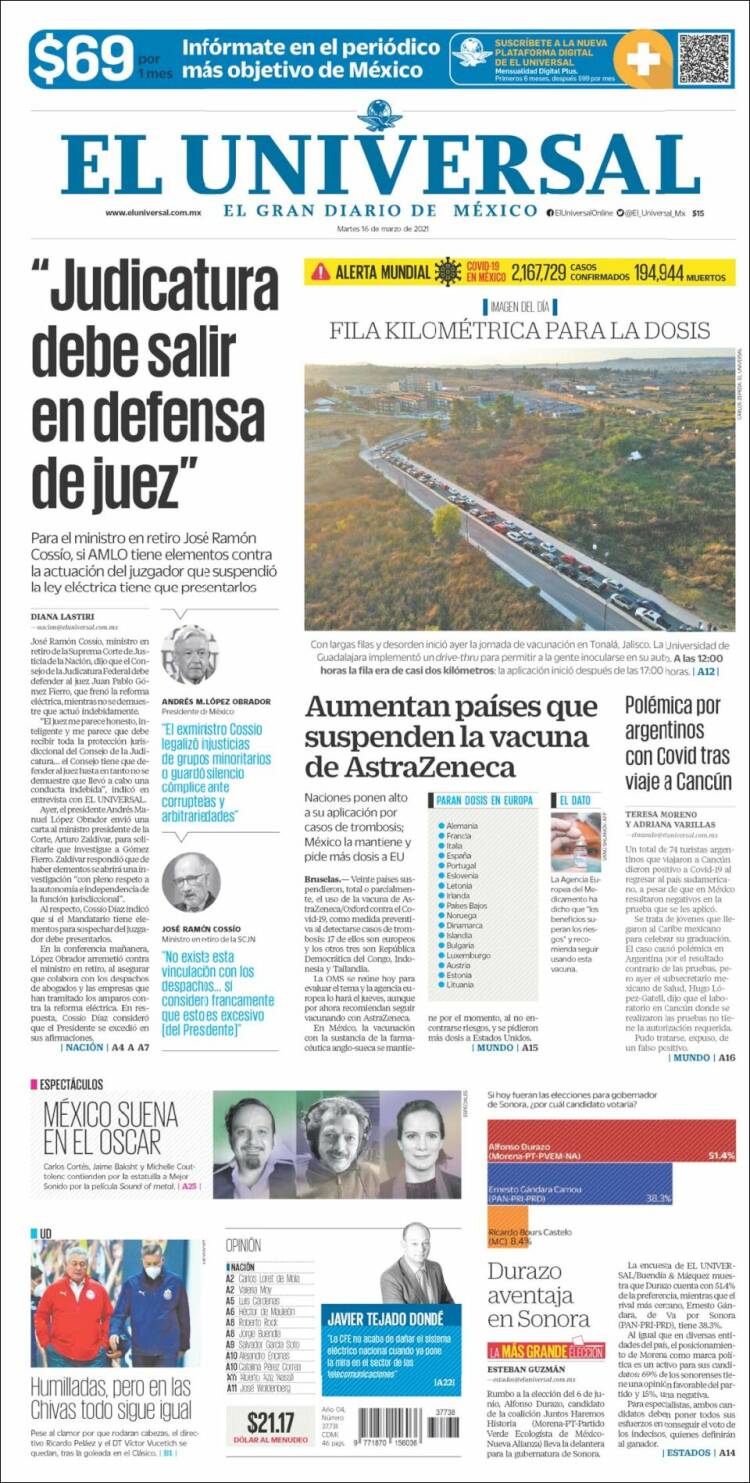 Portada de El Universal (M&eacute;xico)