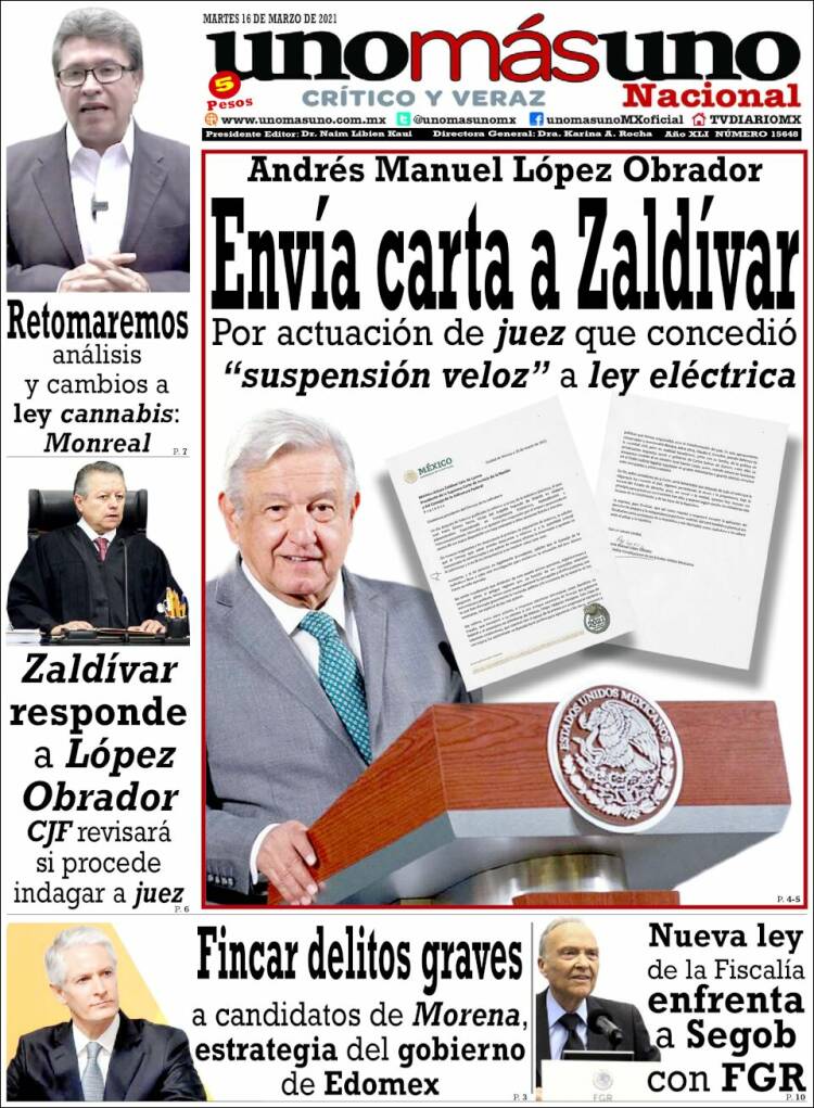 Portada de unomásuno (M&eacute;xico)