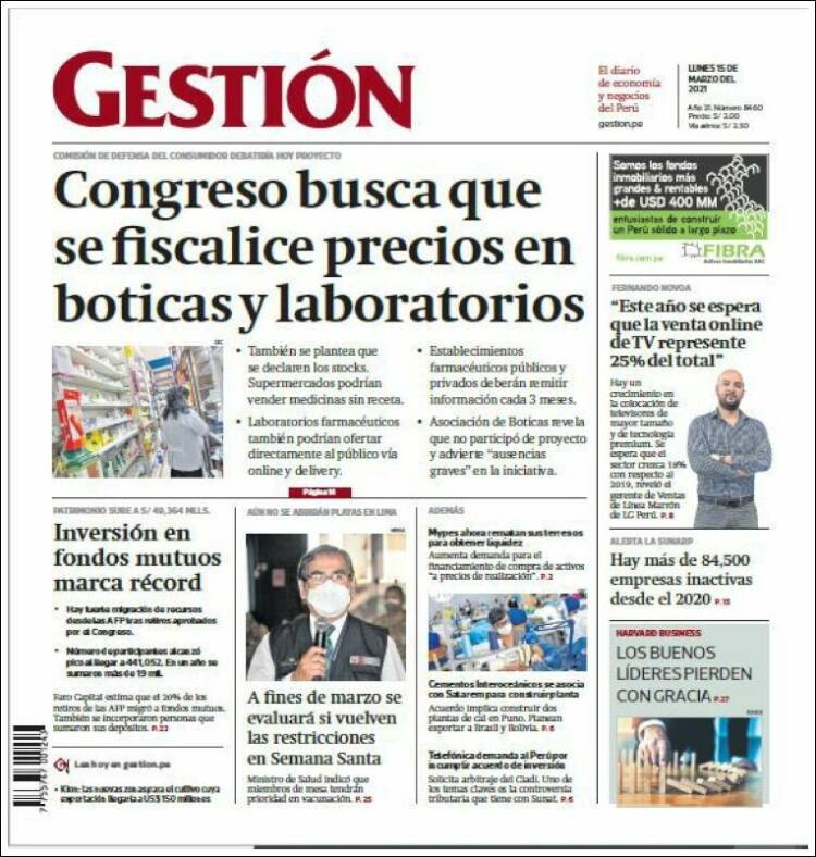 Portada de Diario Gestión (Per&uacute;)