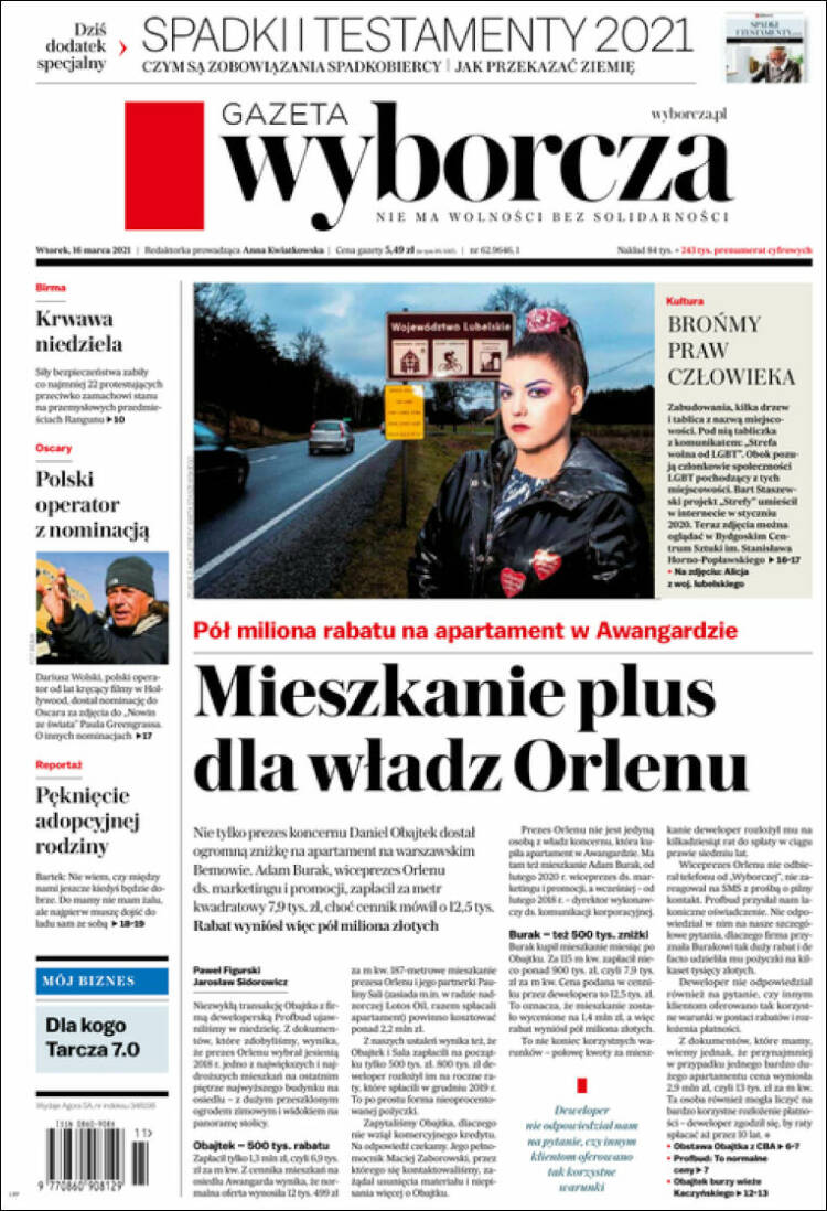Portada de Gazeta Wyborcza (Polonia)