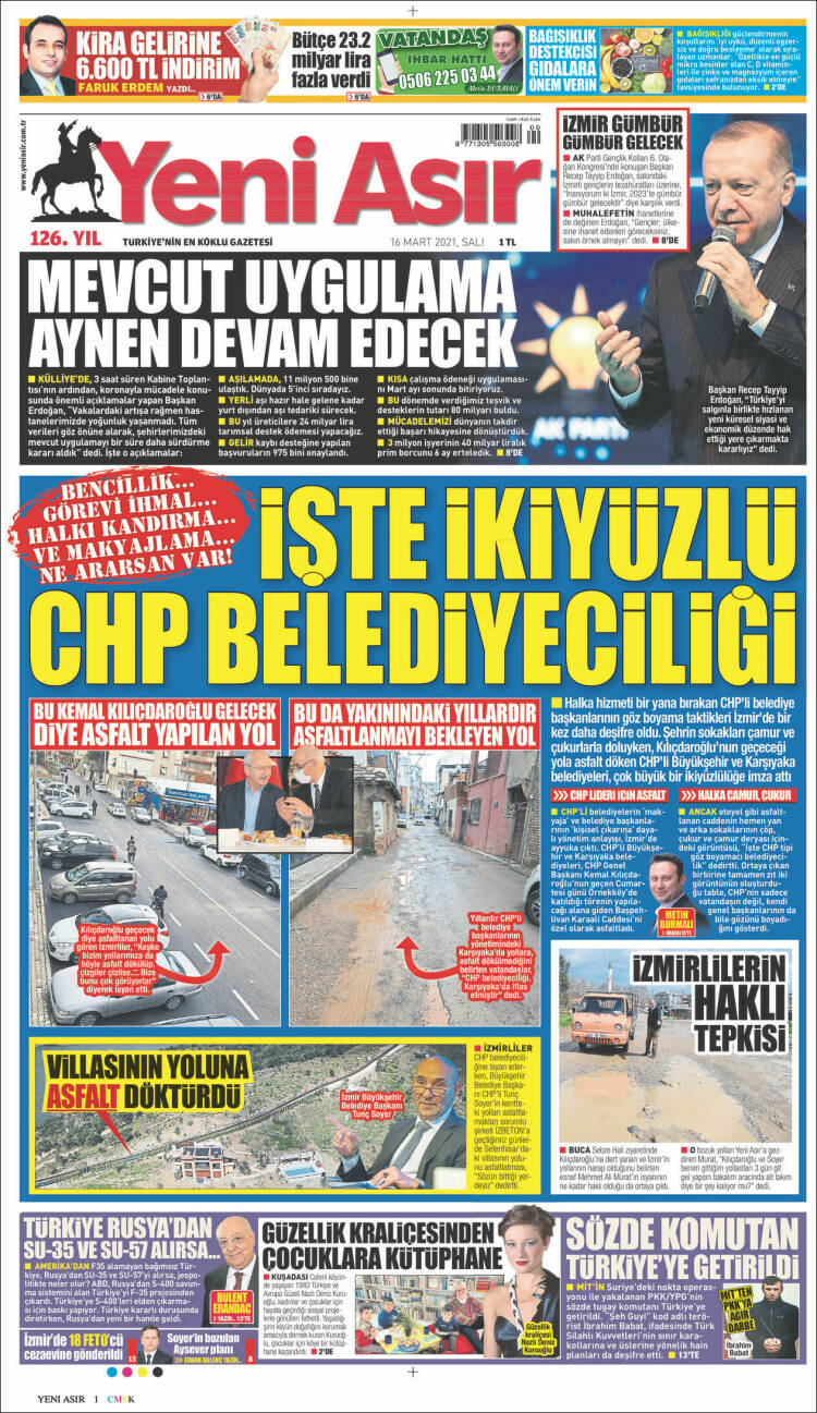 Portada de Yeni Asır (Turqu&iacute;a)