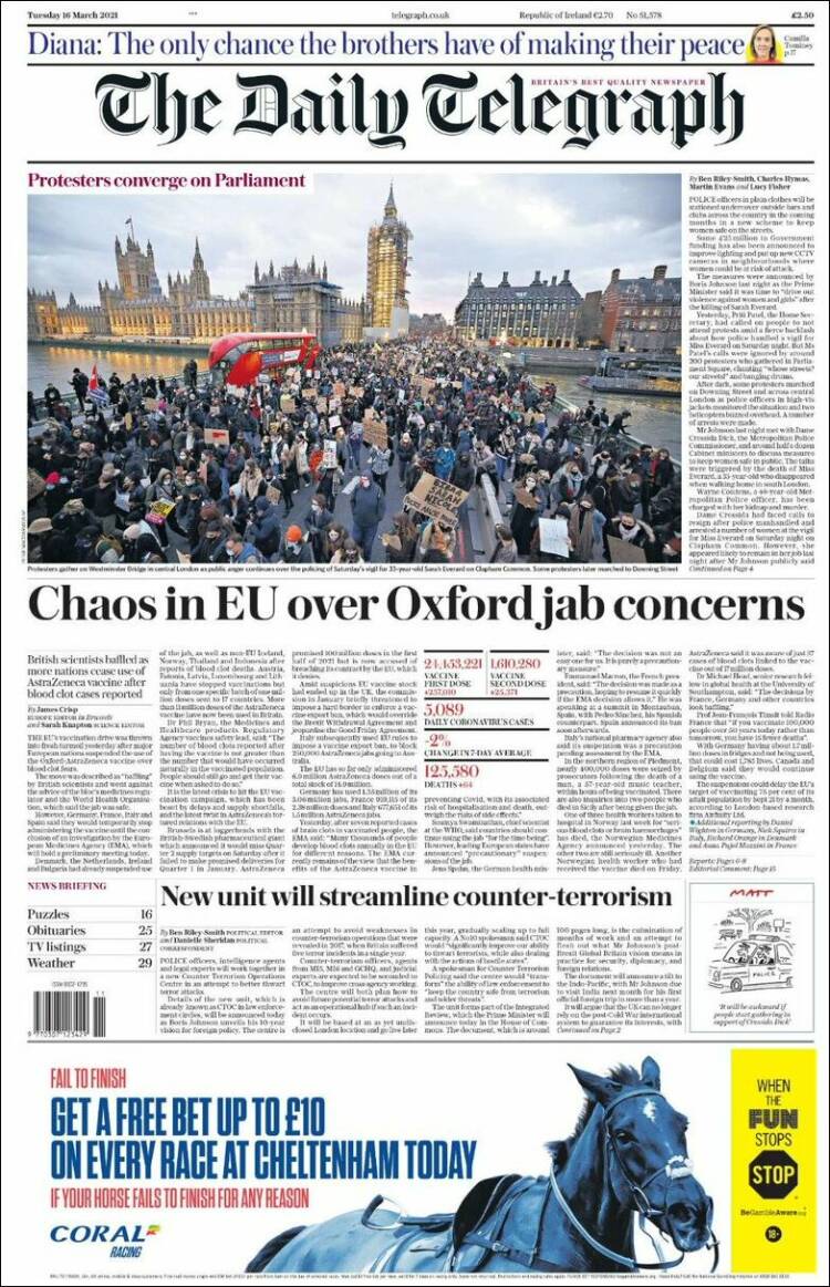 Portada de Daily Telegraph (Reino Unido)