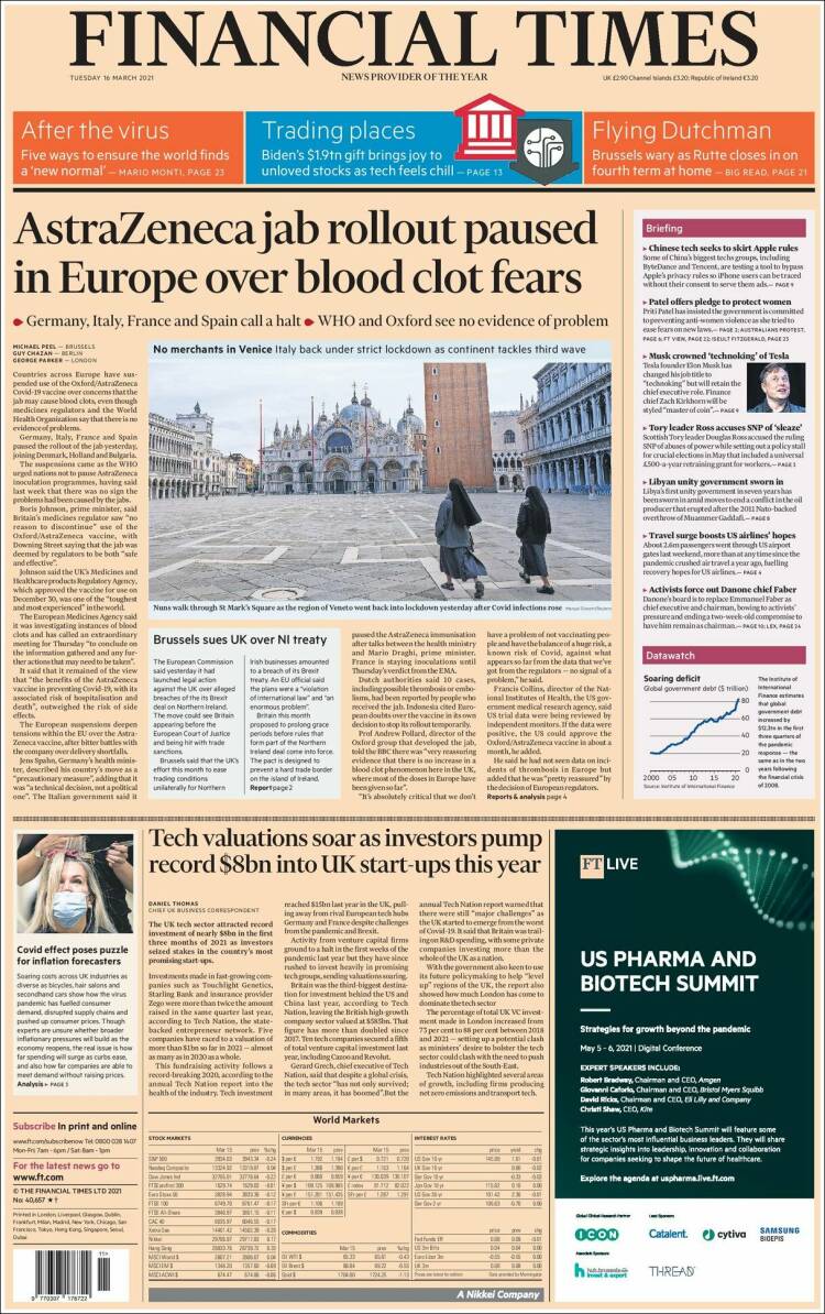Portada de Financial Times (Reino Unido)