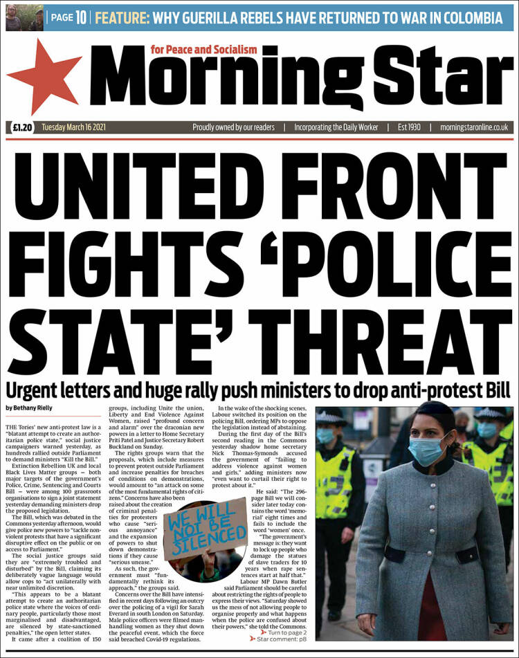 Portada de Morning Star (Reino Unido)