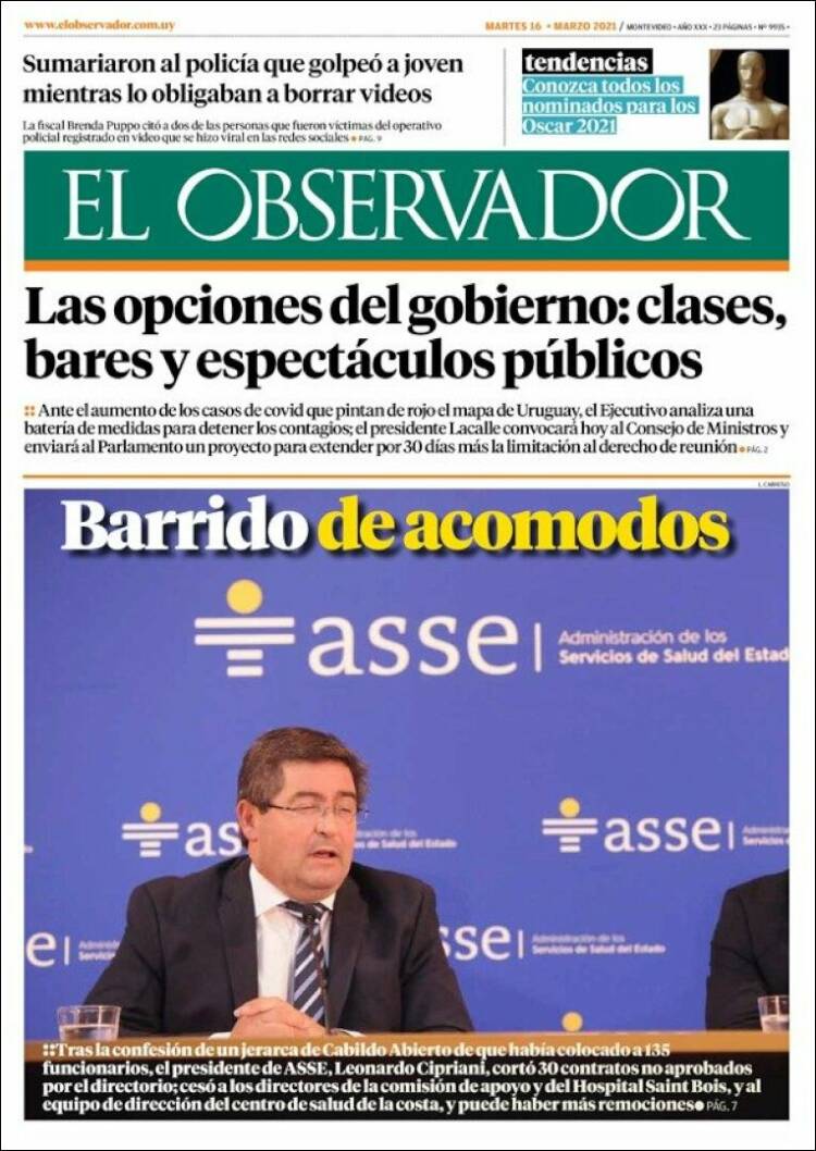 Portada de El Observador (Uruguay)