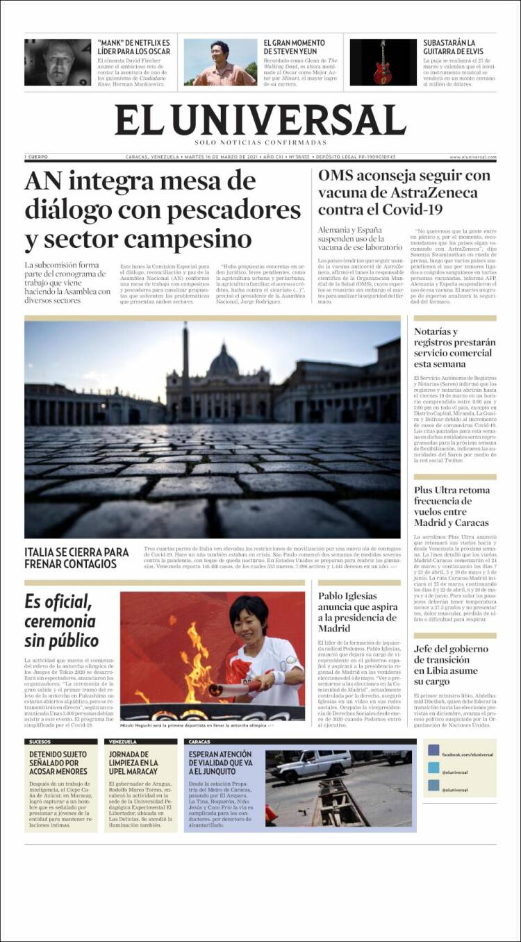 Portada de Universal (Venezuela)