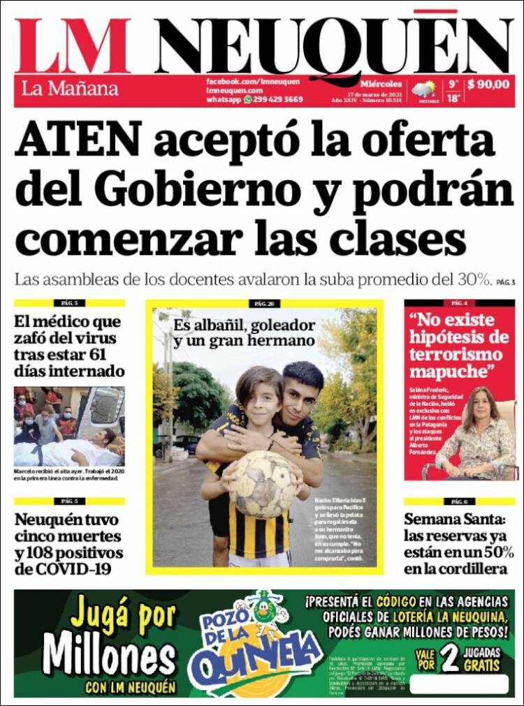 Portada de La Mañanade Neuquén (Argentina)