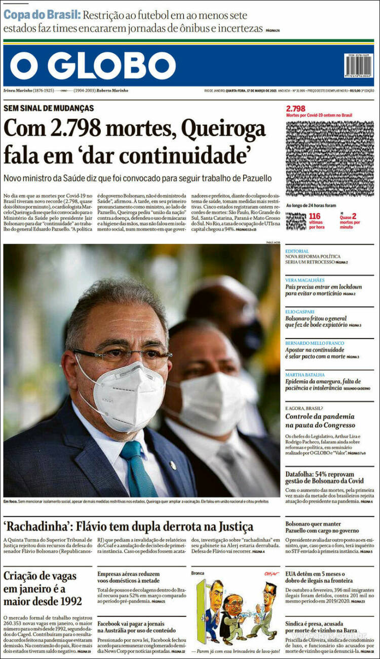 Portada de O Globo (Brasil)