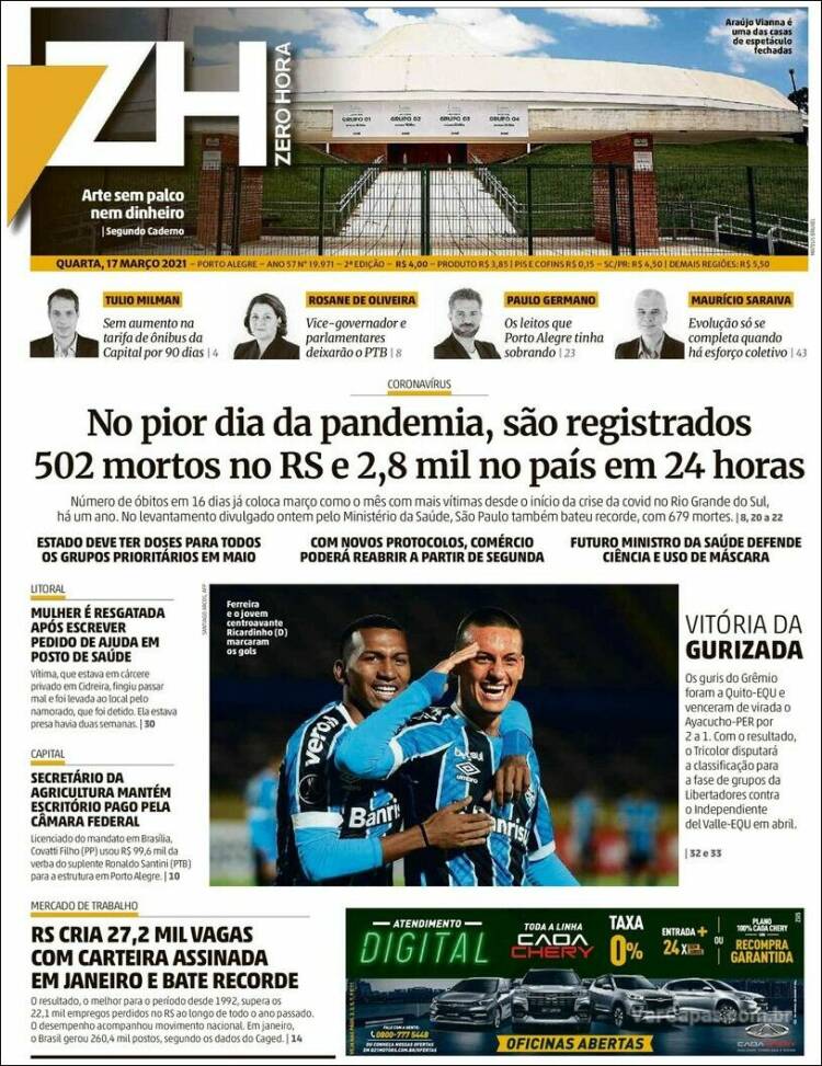 Portada de Zero Hora (Brasil)