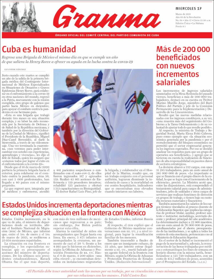 Portada de Granma (Cuba)