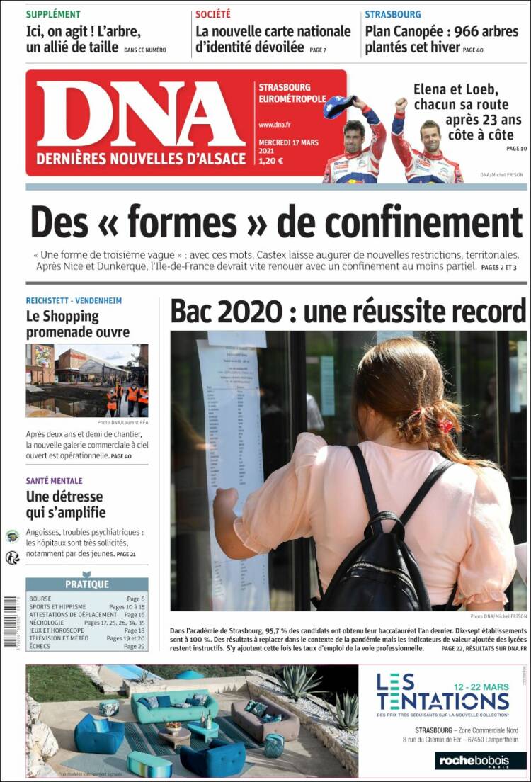 Portada de Les Dernières Nouvelles d'Alsace (France)