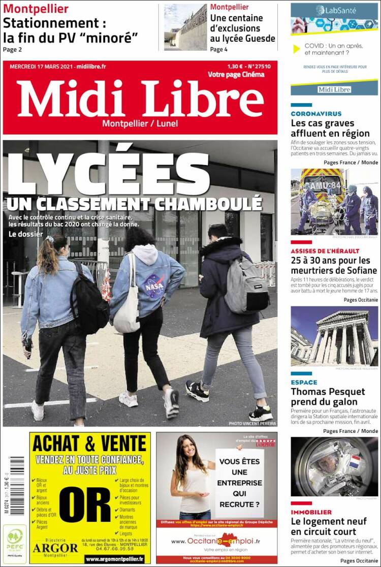 Portada de Midi Libre (Francia)