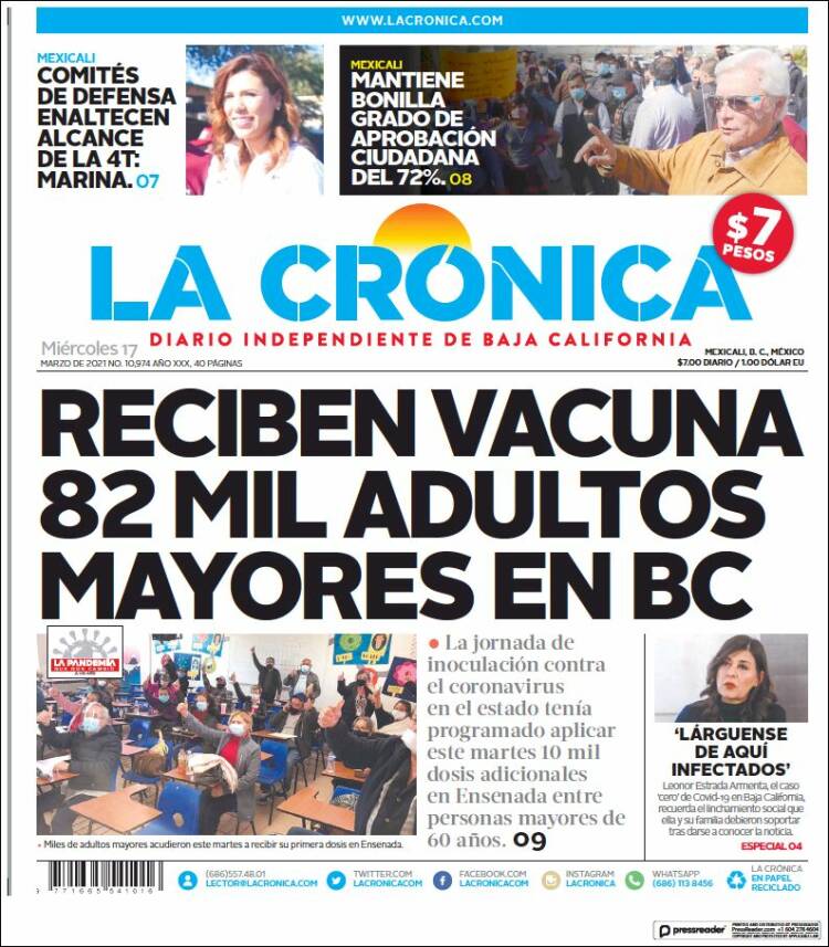 Portada de La Crónica de Baja California (México)