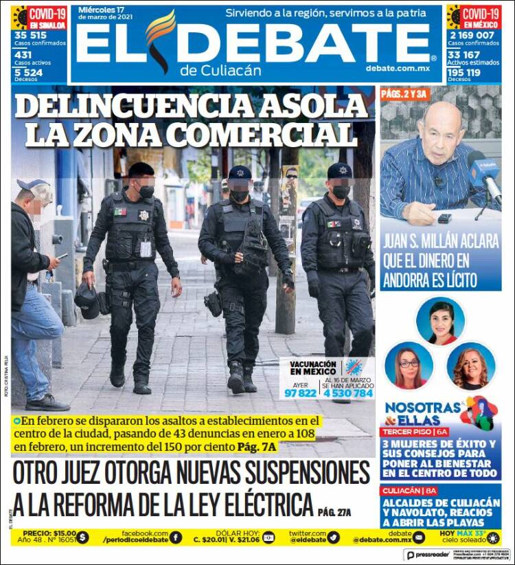 Portada de El Debate de Culiacán (México)