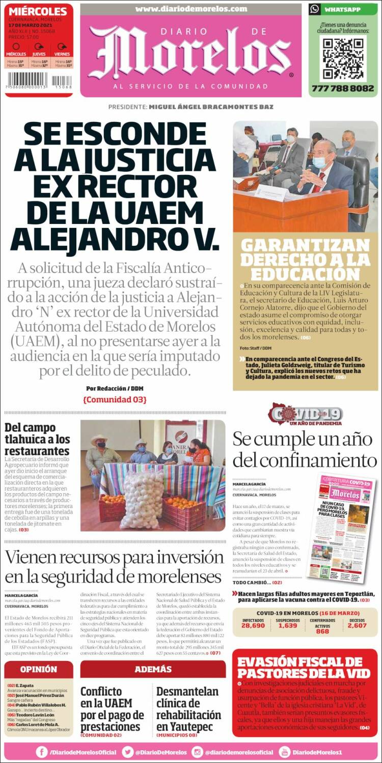 Portada de Diario de Morelos (México)