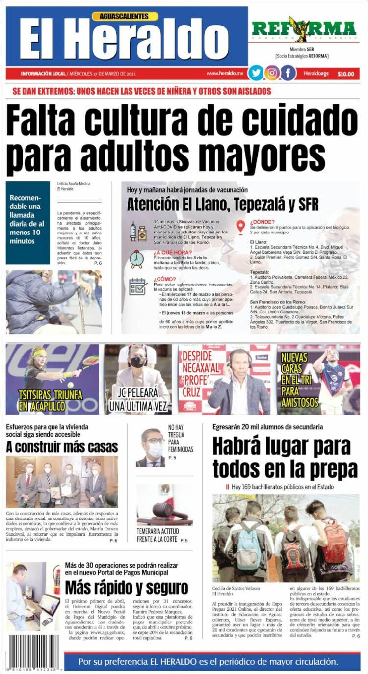 Portada de El Heraldo de Aguascalientes (México)