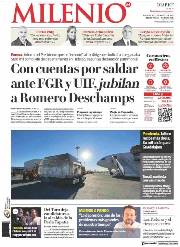 Portada de Milenio - Jalisco (México)