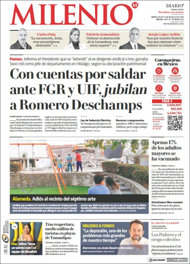 Portada de Milenio - Tamaulipas (México)