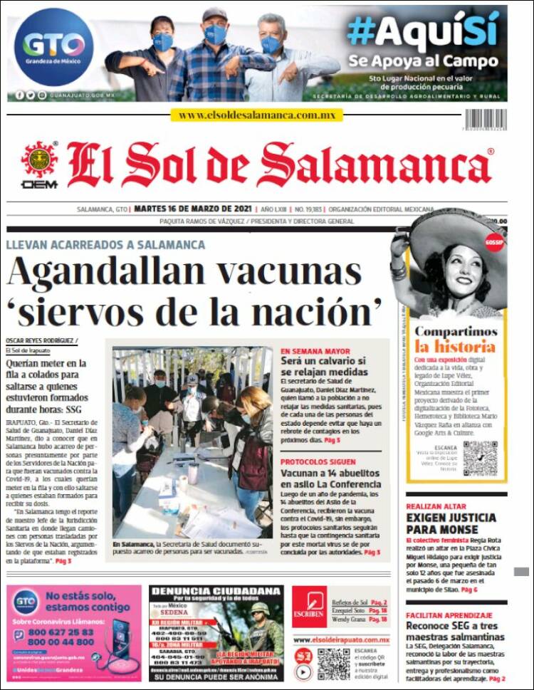 Portada de El Sol de Salamanca (México)