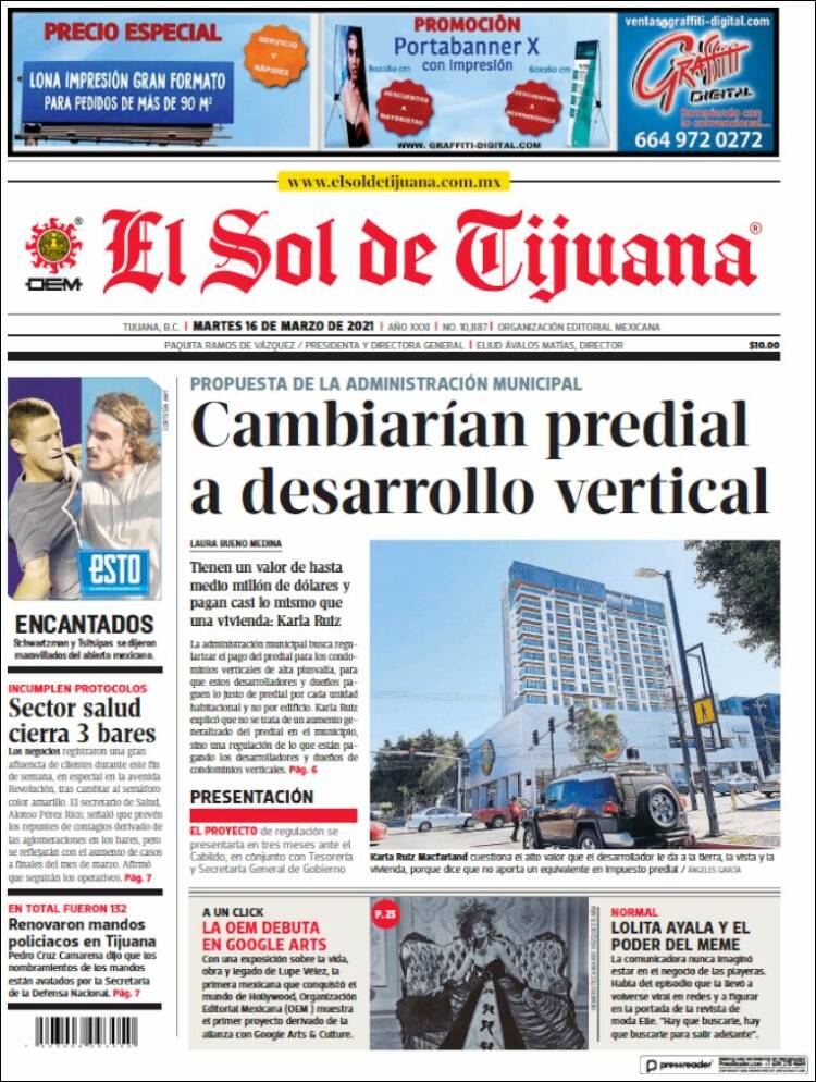 Portada de El Sol de Tijuana (Mexique)