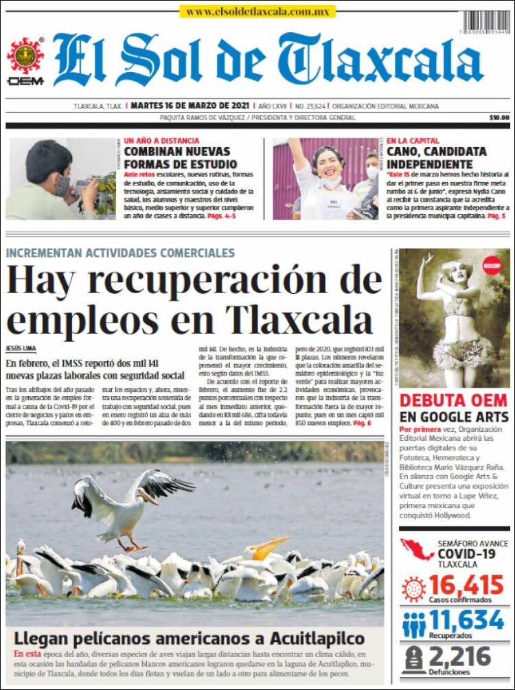 Portada de El Sol de Tlaxcala (México)