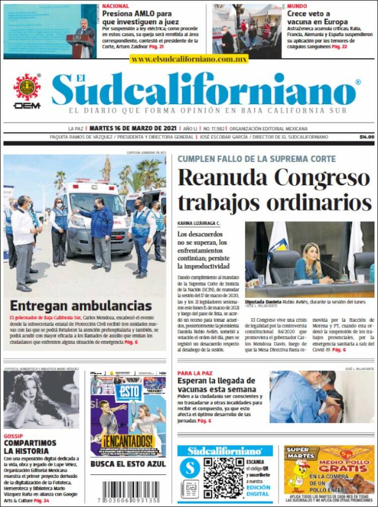 Portada de El Sudcaliforniano (México)