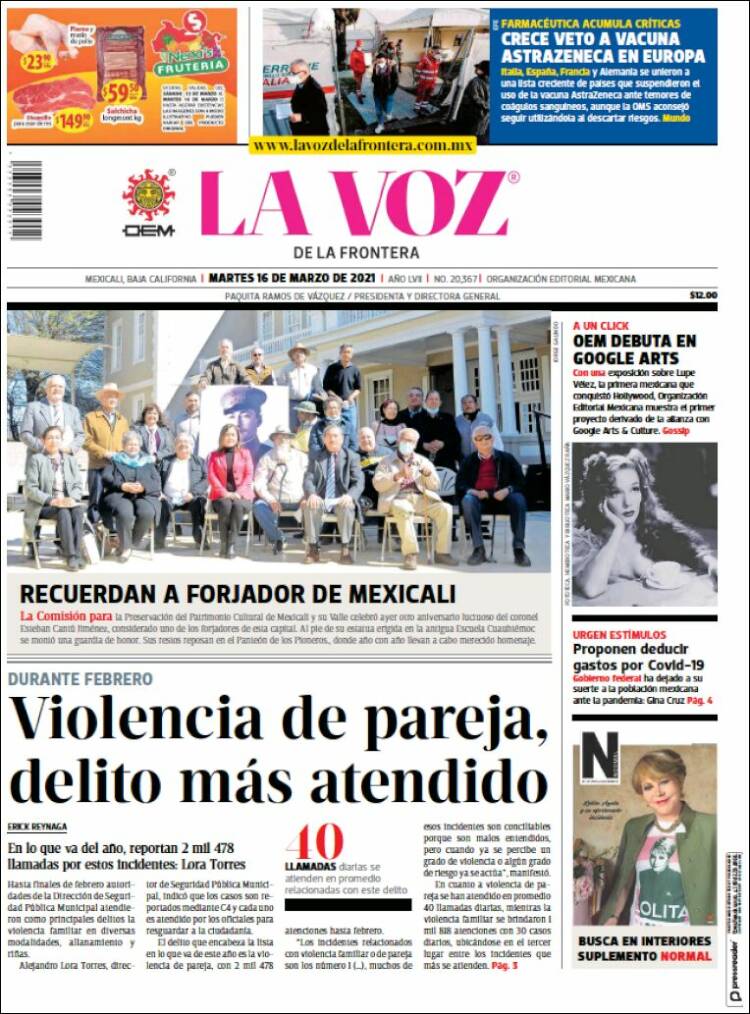 Portada de La Voz de la Frontera (México)