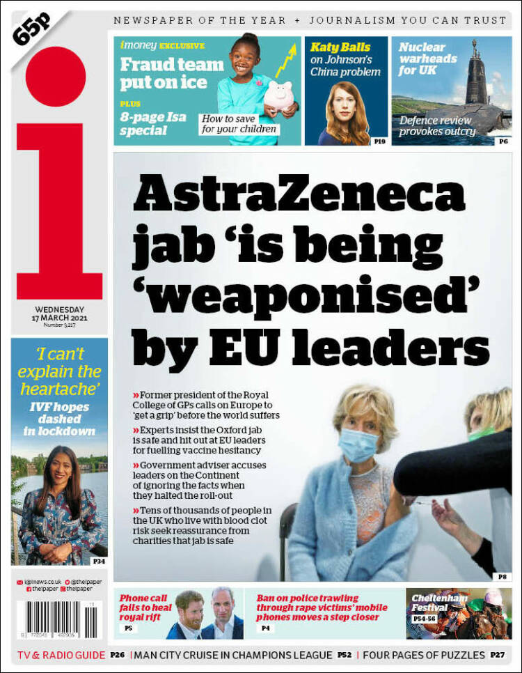 Portada de The i (Reino Unido)