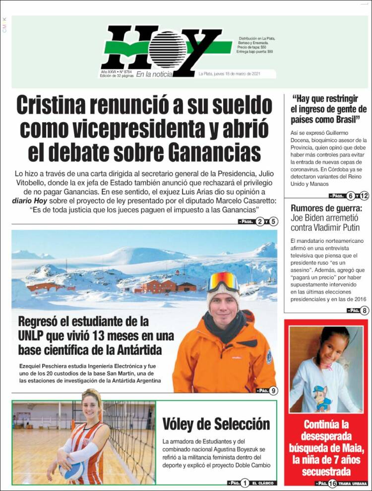 Portada de Diario Hoy (Argentina)
