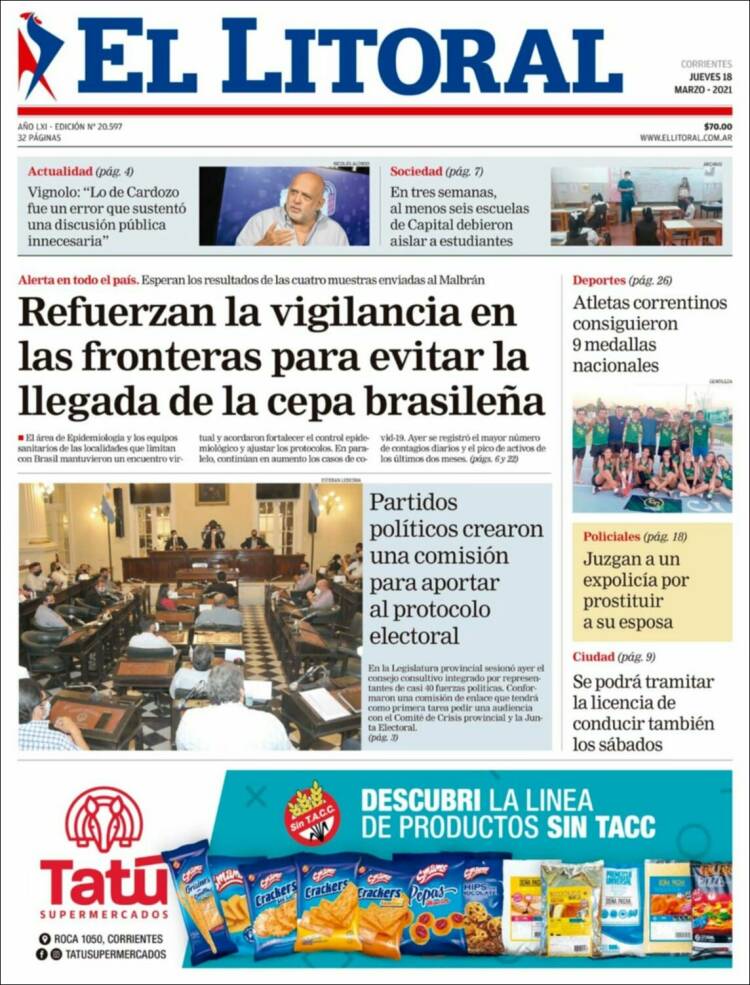 Portada de El Litoral Corrientes (Argentina)
