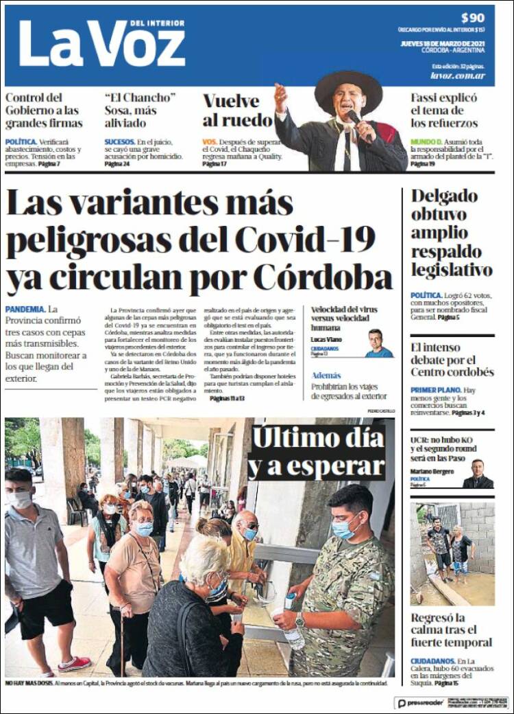 Portada de La Voz del Interior (Argentina)